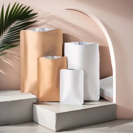 100Pcs Kraft Paper Open Top Bags Heat Sealing Packaging Pouches for Coffee Tea Spices Chocolate Candy Soap Eco-Friendly