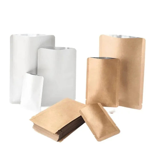 100Pcs Kraft Paper Open Top Bags Heat Sealing Packaging Pouches for Coffee Tea Spices Chocolate Candy Soap Eco-Friendly