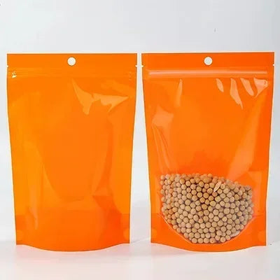 100Pcs Pink Green Purple Macaron Plastic Bags Stand Up Zipper Food Storage Pouches for Tea Nuts Powder Transparent Pearlescent