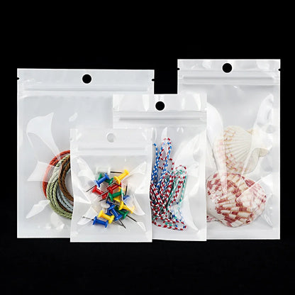 100Pcs White Ziplock Bags Dustproof Sealing Pouches for Jewelry Phone Accessories Sided Transparent Design for Packing Storage
