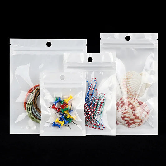 100Pcs White Ziplock Bags Dustproof Sealing Pouches for Jewelry Phone Accessories Sided Transparent Design for Packing Storage