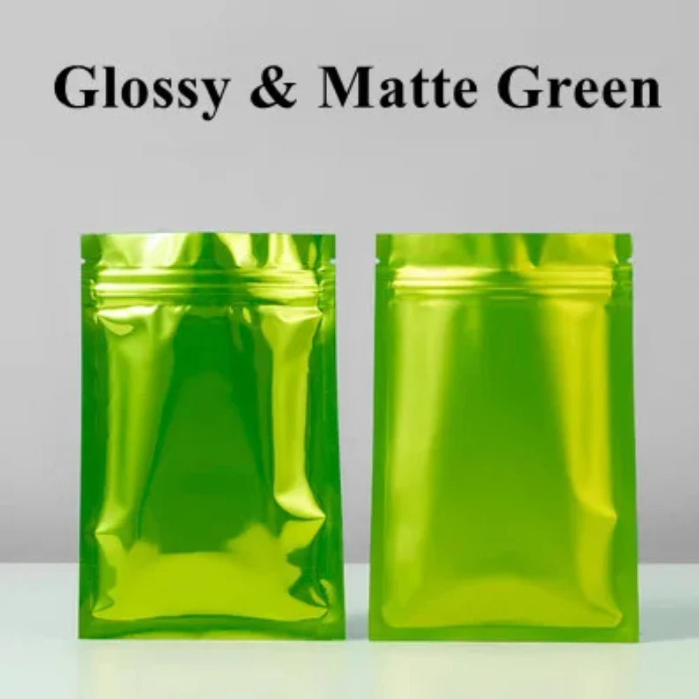100 шт. многоразовых плоских глянцевых матовых алюминиевых фольгированных пакетов с застежкой-молнией, идеально подходящих для упаковки кофе, специй, семян, закусок, конфет и чая 