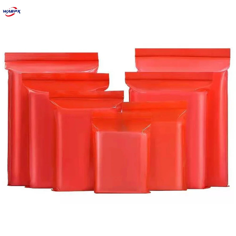 Red Plastic Zip Lock Self Seal Bag, Reusable Flat Zipper Pouches, Small Gift, Grocery Craft Storage, 100Pcs