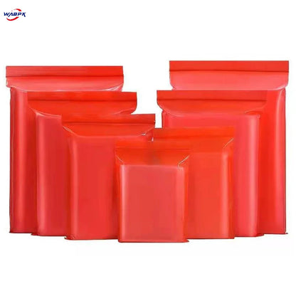 Red Plastic Zip Lock Self Seal Bag, Reusable Flat Zipper Pouches, Small Gift, Grocery Craft Storage, 100Pcs