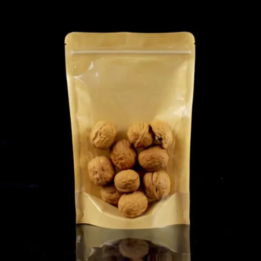 100Pcs Stand Up Clear Kraft Paper Ziplock Bags Resealable Storage Pouches for Snacks Coffee Tea Gifts Enviromental Packaging