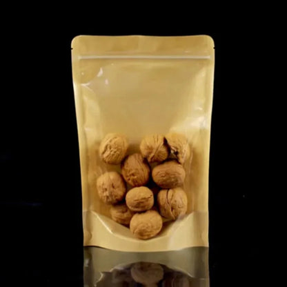 100Pcs Stand Up Clear Kraft Paper Ziplock Bags Resealable Storage Pouches for Snacks Coffee Tea Gifts Enviromental Packaging