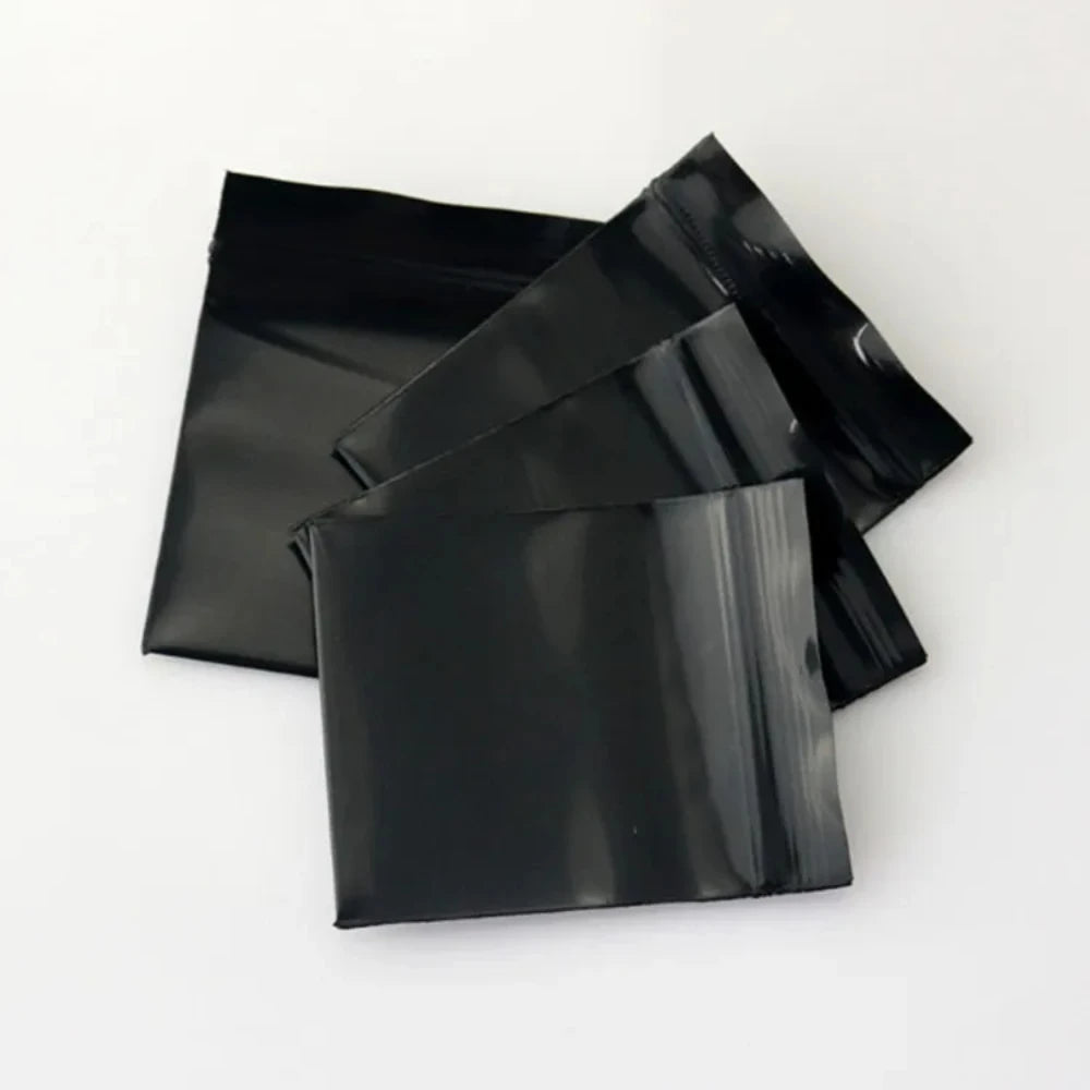 100 шт. черных многоразовых полиэтиленовых пластиковых пакетов с застежкой-молнией, светонепроницаемых портативных мешочков для хранения подарков, электроники, инструментов, праздничных принадлежностей 