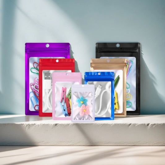 100Pcs Colored Aluminum Foil Self Sealing Bag Matte Window Zipper Digital Phone Case Jewelry Sample Food Bean Packaging Pouches