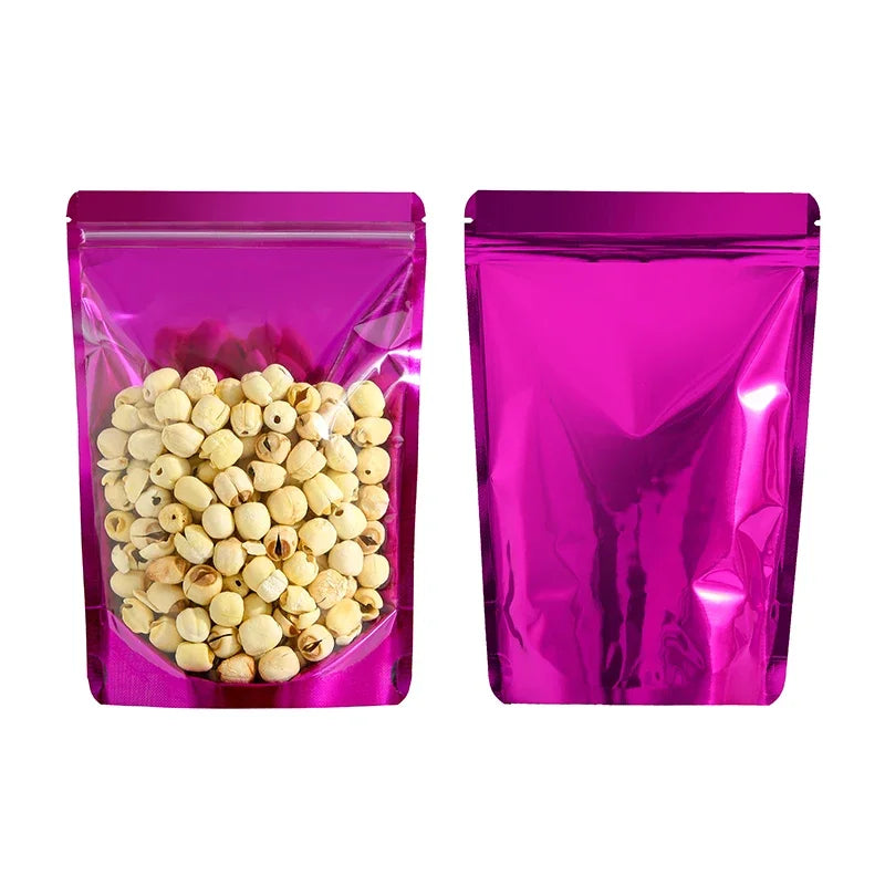 100Pcs Side Transparent Stand Up Pouch Moisture Proof Sealing Bags for Oats Biscuits Small Business Packaging Food Pouches