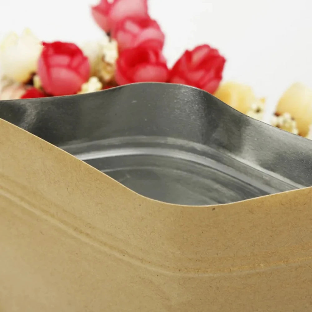 100 шт. плоских подарочных пакетов из крафт-бумаги с застежкой-молнией, экологичных многоразовых пакетов для орехов, специй, кофе, шоколада 