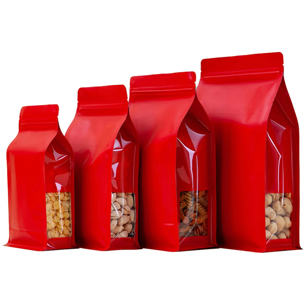 50Pcs/Lot Colorful Zip Lock Aluminum Mylar Foil Stand Up Bag with Clear Window Food Snack Candy Tea Coffee Bean Packing Pouches