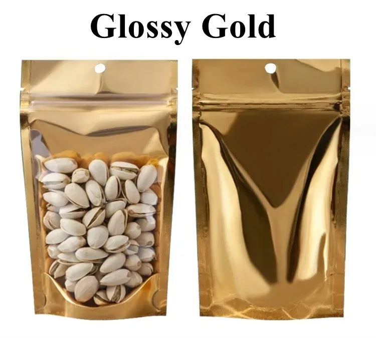 100Pcs Clear Resealable Ziplock Bags Hang Hole Stand Up Plastic Pouches for Wedding Snacks Coffee Candy Spice Storage Packaging