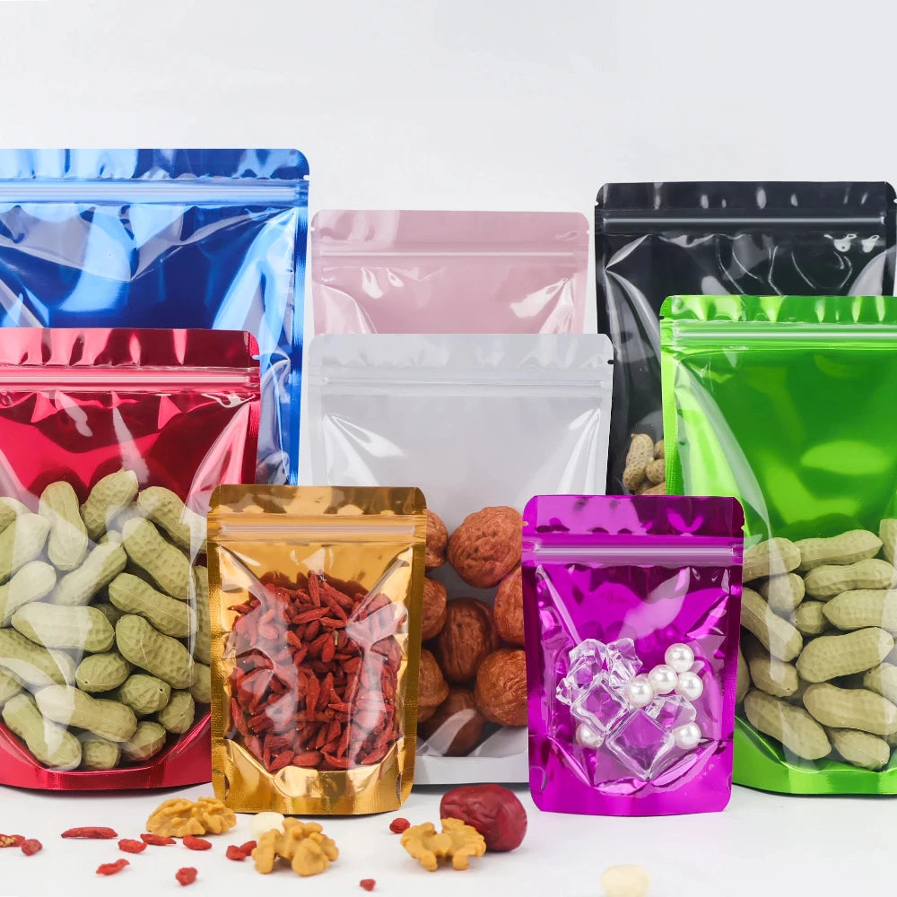 100Pcs Side Transparent Stand Up Pouch Moisture Proof Sealing Bags for Oats Biscuits Small Business Packaging Food Pouches