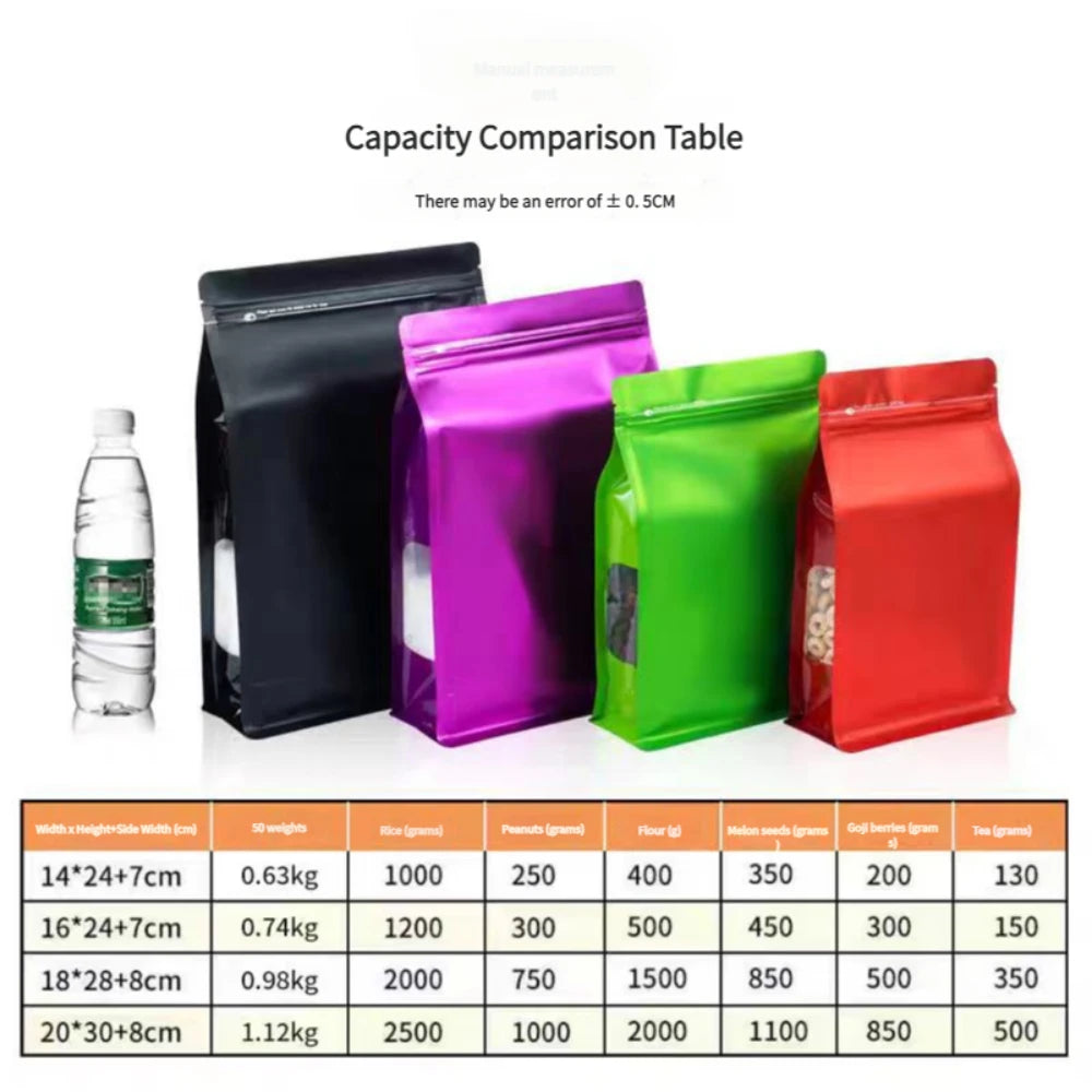 50Pcs Colorful Eight Sided Self Sealing Bag Zip Lock Thickened Tea Cat Dog Food Feed Sealed Aluminum Foil Packaging Pouches