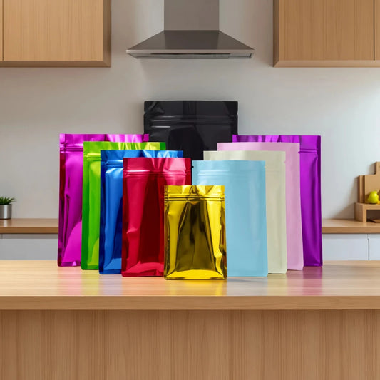 100Pcs Resealable Flat Glossy Matte Aluminum Foil Storage Zip Lock Bags Ideal for Coffee Spice Seeds Snack Candy Tea Packaging