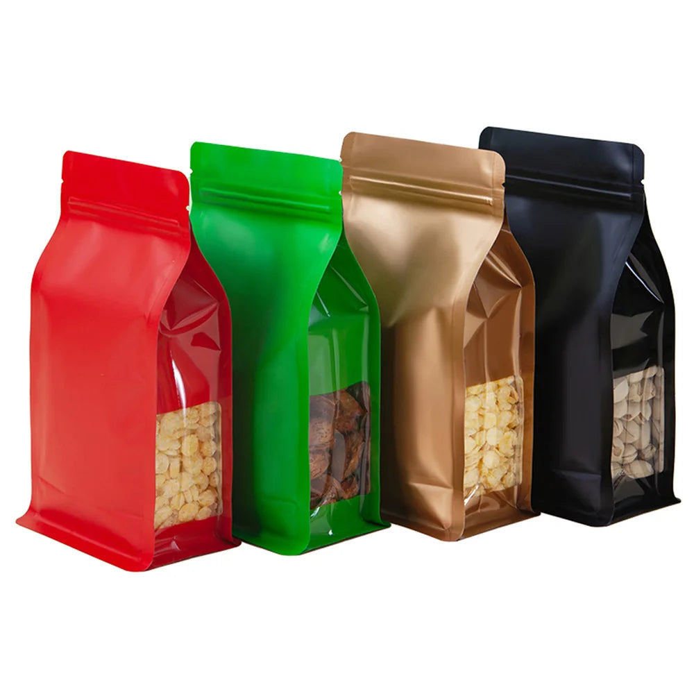 50Pcs/Lot Colorful Zip Lock Aluminum Mylar Foil Stand Up Bag with Clear Window Food Snack Candy Tea Coffee Bean Packing Pouches