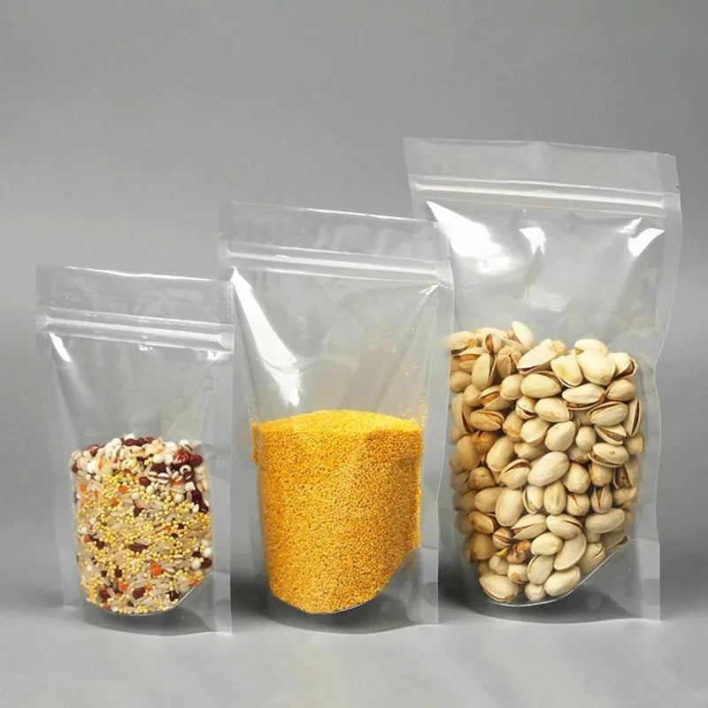 100PCS High Clear Stand up Plastic Zipper Packaging Bag Resealable Snack Sugar Candy Coffee Dried Fruit Gifts Storage Pouches