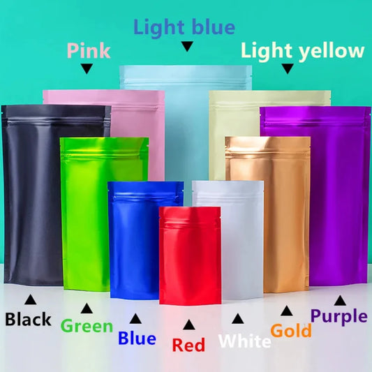 100Pcs Resealable Matte Aluminum Foil Ziplock Bags Stand Up Pouches for Coffee Snacks Tea Gifts Ideal for DIY Xmas Packaging