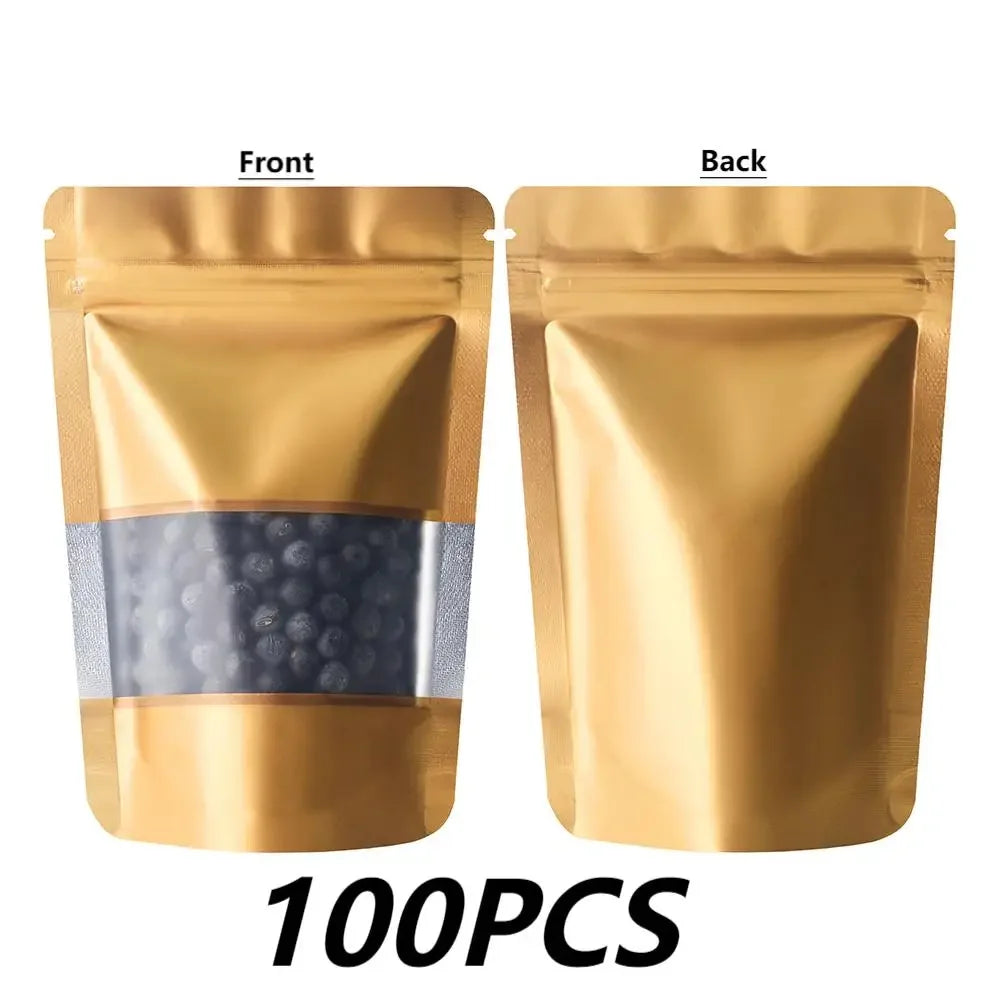 100Pcs Matte Aluminum Foil Mylar Bags Moisture Proof Self Standing Snack Storage Resealable Reusable Zipper Lock Pouches