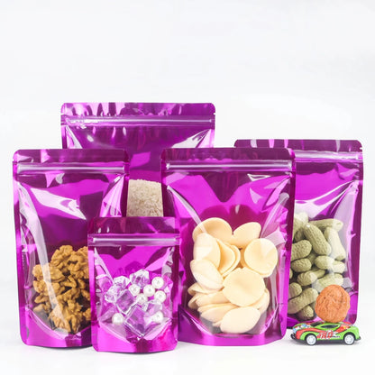 100Pcs Side Transparent Stand Up Pouch Moisture Proof Sealing Bags for Oats Biscuits Small Business Packaging Food Pouches