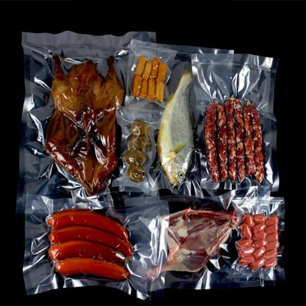 100 шт. прозрачных вакуумных пакетов для хранения продуктов, мяса, рыбы, фруктов, термосвариваемых, безопасных для заморозки, прочных 