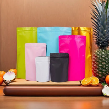 100Pcs Resealable Stand Up Matte Aluminum Foil Ziplock Bags Ideal for Coffee Beans Candy Snacks Xmas Gifts Packaging Pouches