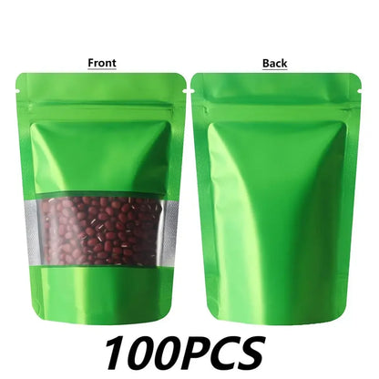 100Pcs Matte Aluminum Foil Mylar Bags Moisture Proof Self Standing Snack Storage Resealable Reusable Zipper Lock Pouches