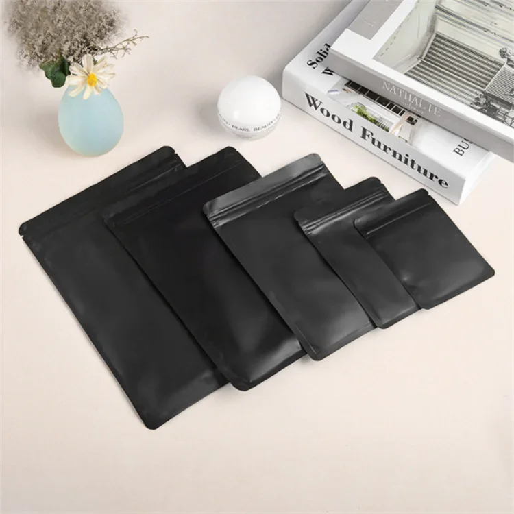 100PCS Matte Black Aluminum Foil Ziplock Packaging Bag Resealable Snack Coffee Sugar Beaf Biscuit Candy Tea Gift Storage Pouches