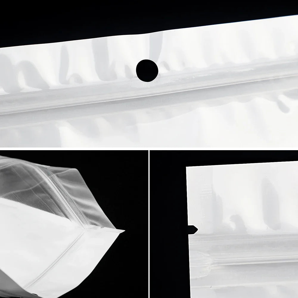 100Pcs White Ziplock Bags Dustproof Sealing Pouches for Jewelry Phone Accessories Sided Transparent Design for Packing Storage