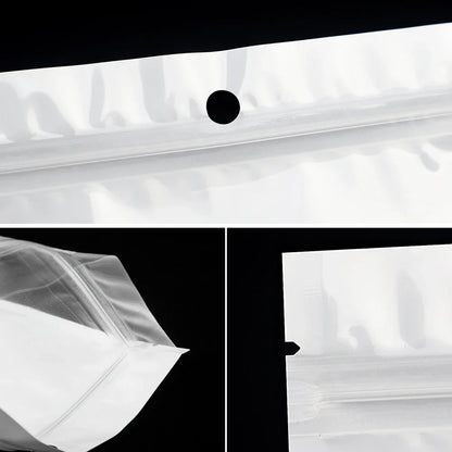 100Pcs White Ziplock Bags Dustproof Sealing Pouches for Jewelry Phone Accessories Sided Transparent Design for Packing Storage