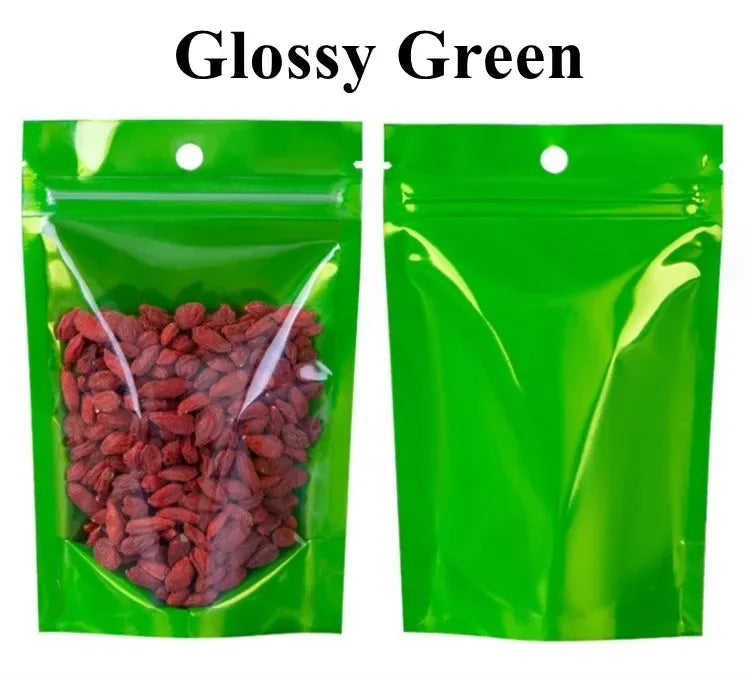 100Pcs Clear Resealable Ziplock Bags Hang Hole Stand Up Plastic Pouches for Wedding Snacks Coffee Candy Spice Storage Packaging