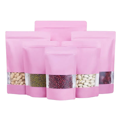 100Pcs Resealable Ziplock Bags Matte Aluminum Foil Stand Up Storage Pouches with Window for Snacks Beads Cereal Spices Candies