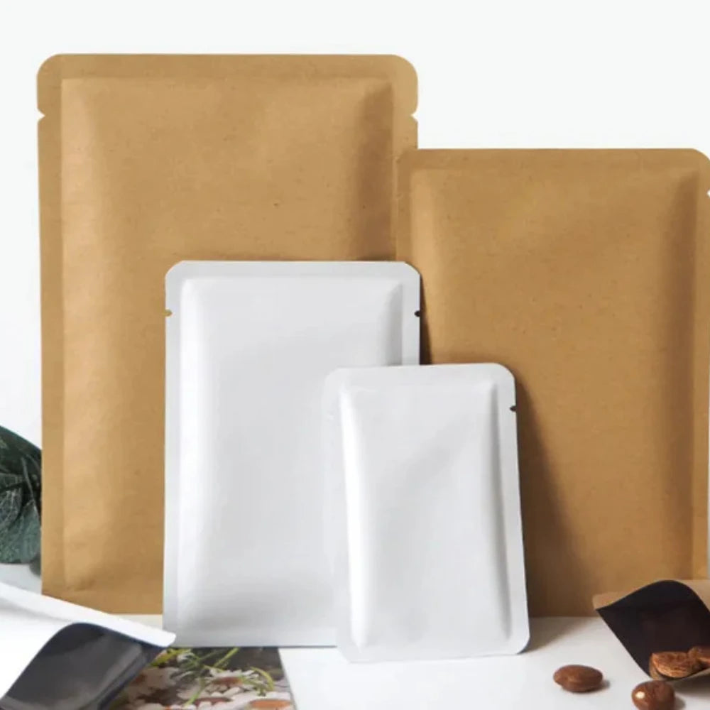 100 шт. крафт-бумажные пакеты с открытым верхом, термосвариваемые упаковочные пакеты для кофе, чая, специй, шоколада, конфет, мыла, экологически чистые 