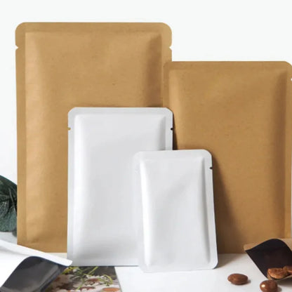 100 шт. крафт-бумажные пакеты с открытым верхом, термосвариваемые упаковочные пакеты для кофе, чая, специй, шоколада, конфет, мыла, экологически чистые 