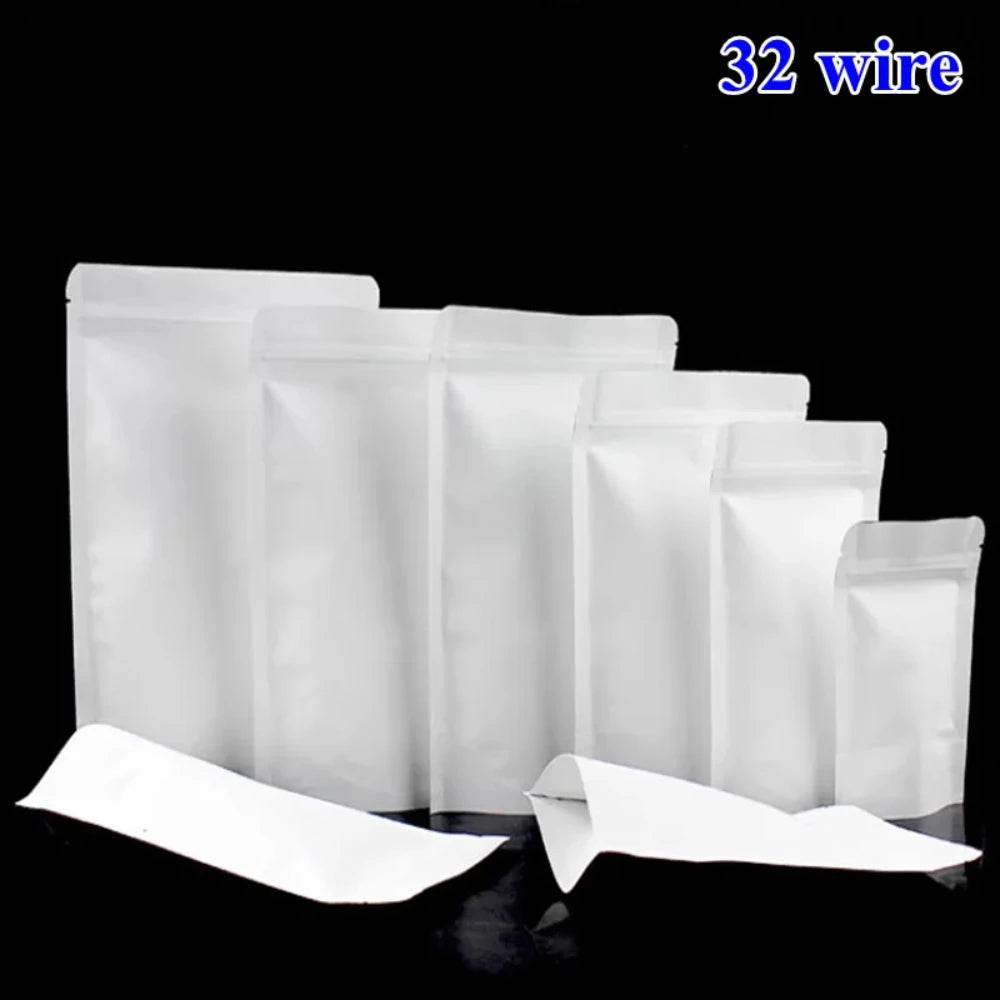 50Pcs White Paper Stand Up Ziplock Mylar Bags Heat Sealing Pouches for Coffee Snacks Spices Tea Dates Ideal Storage Solution
