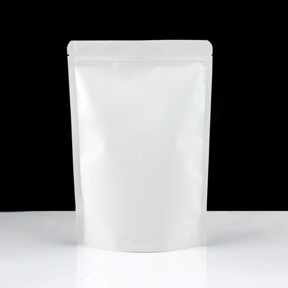 50Pcs White Paper Stand Up Ziplock Mylar Bags Heat Sealing Pouches for Coffee Snacks Spices Tea Dates Ideal Storage Solution