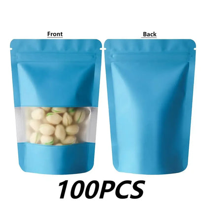 100Pcs Matte Aluminum Foil Mylar Bags Moisture Proof Self Standing Snack Storage Resealable Reusable Zipper Lock Pouches
