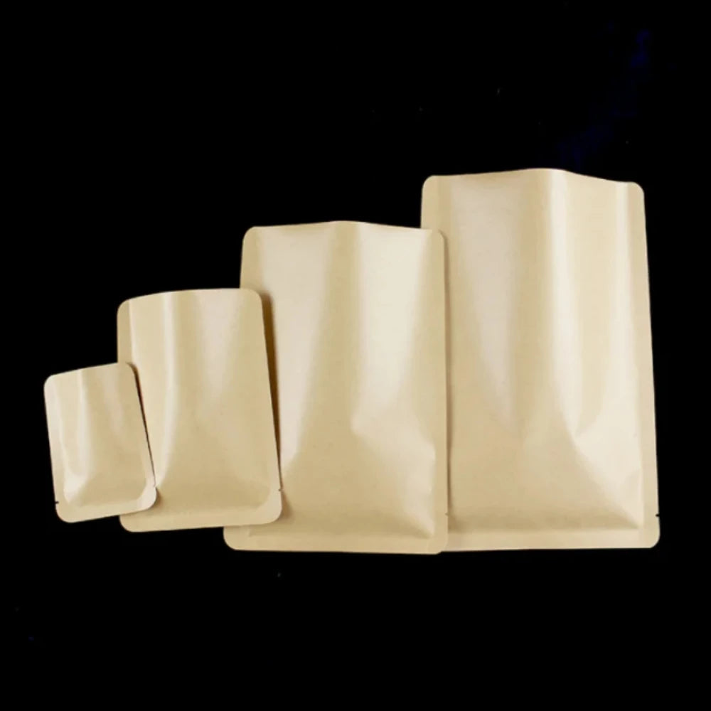 100 шт. пакетиков из крафт-бумаги с плоским дном и майларовой фольгой для самостоятельного хранения чая, кофе, специй, термосвариваемых, экологичных 