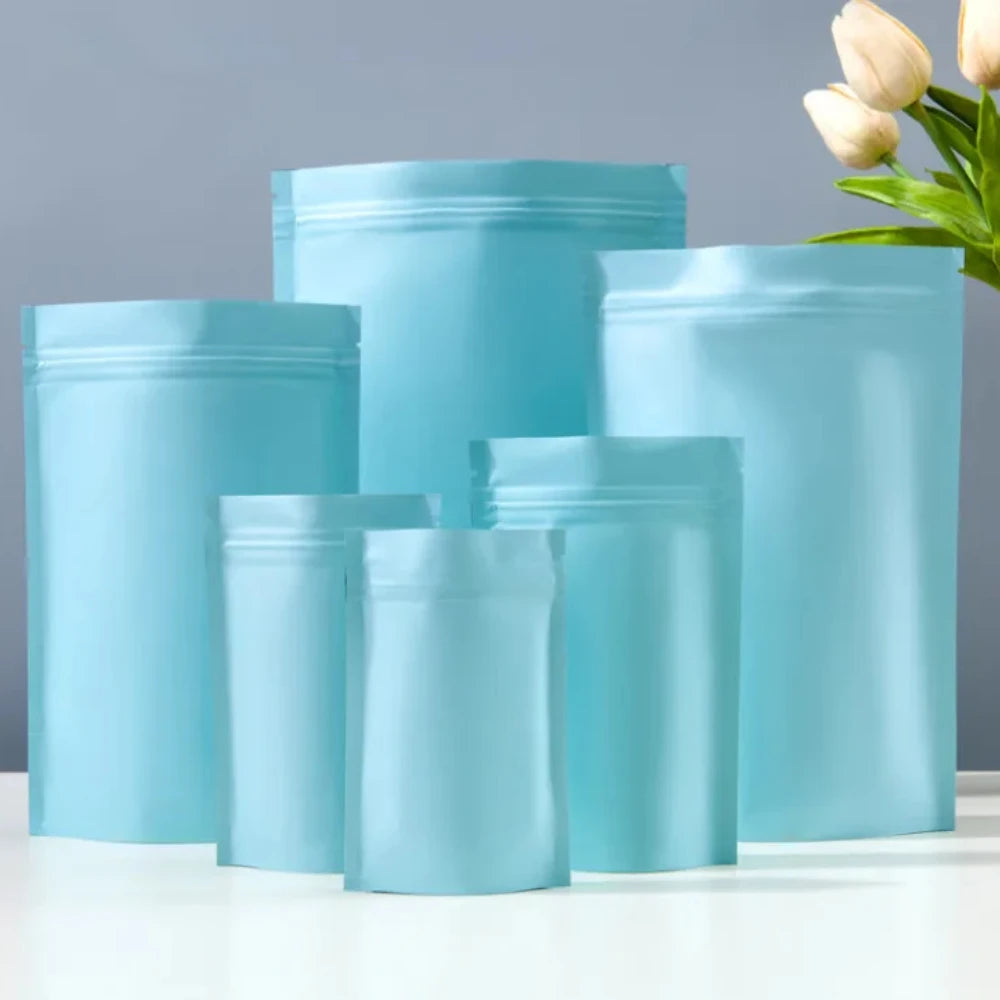 100Pcs Resealable Matte Aluminum Foil Ziplock Bags Stand Up Pouches for Coffee Snacks Tea Gifts Ideal for DIY Xmas Packaging