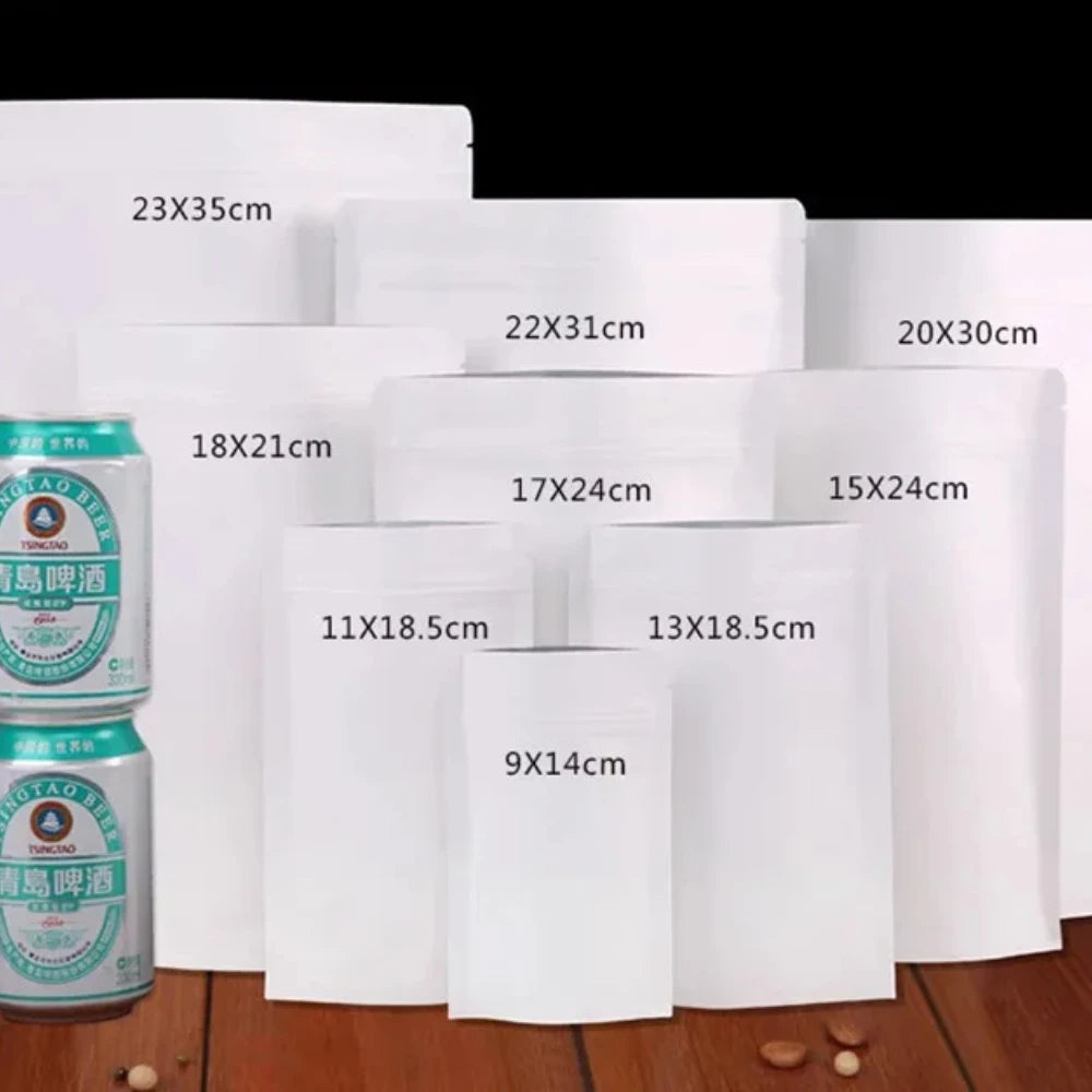 50Pcs White Paper Stand Up Ziplock Mylar Bags Heat Sealing Pouches for Coffee Snacks Spices Tea Dates Ideal Storage Solution