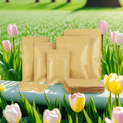 100 шт. плоских подарочных пакетов из крафт-бумаги с застежкой-молнией, экологичных многоразовых пакетов для орехов, специй, кофе, шоколада 