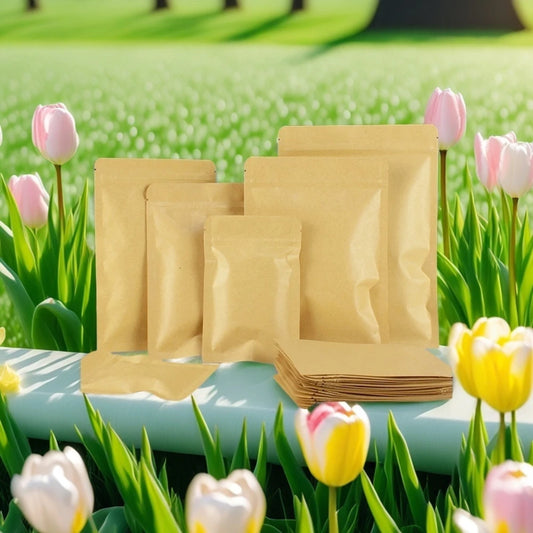 100Pcs Flat Kraft Paper Foil Zip Lock Gift Packaging Bags Eco-Friendly Resealable Pouches for Nuts Spices Coffee Chocolates