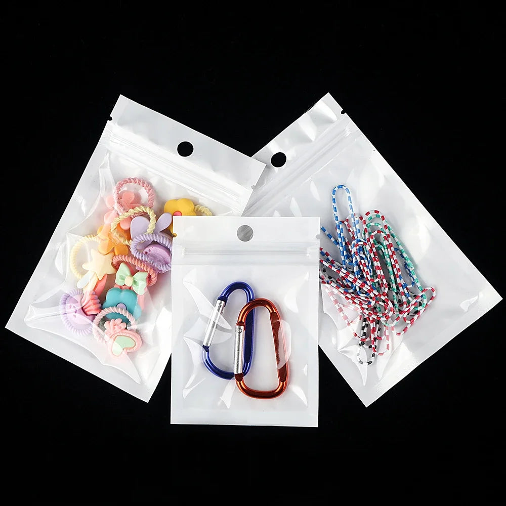 100Pcs White Ziplock Bags Dustproof Sealing Pouches for Jewelry Phone Accessories Sided Transparent Design for Packing Storage
