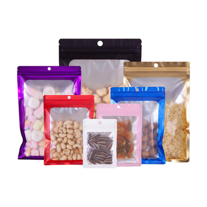 100 шт. цветной алюминиевой фольги, самозапечатывающийся пакет, матовый чехол с окошком на молнии для цифрового телефона, образцы ювелирных изделий, упаковка для еды и бобов 