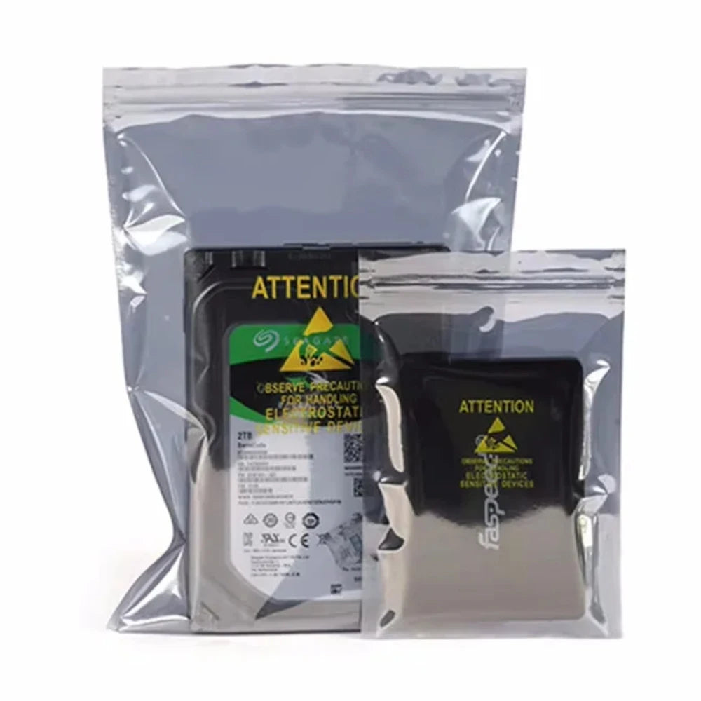 100Pcs Anti-Static Shielding Ziplock Bags ESD Safe Dustproof Packaging Pouches for Electronics DIY Projects Hard Disk Mainboard
