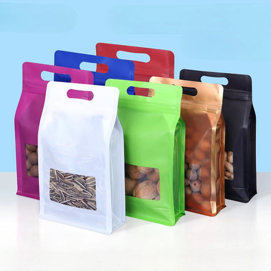 50Pcs Reusable Clear Window Zipper Pouches Resealable Plastic Bags for Tea Snacks Spices Sugar Candy Cookies Coffee Storage