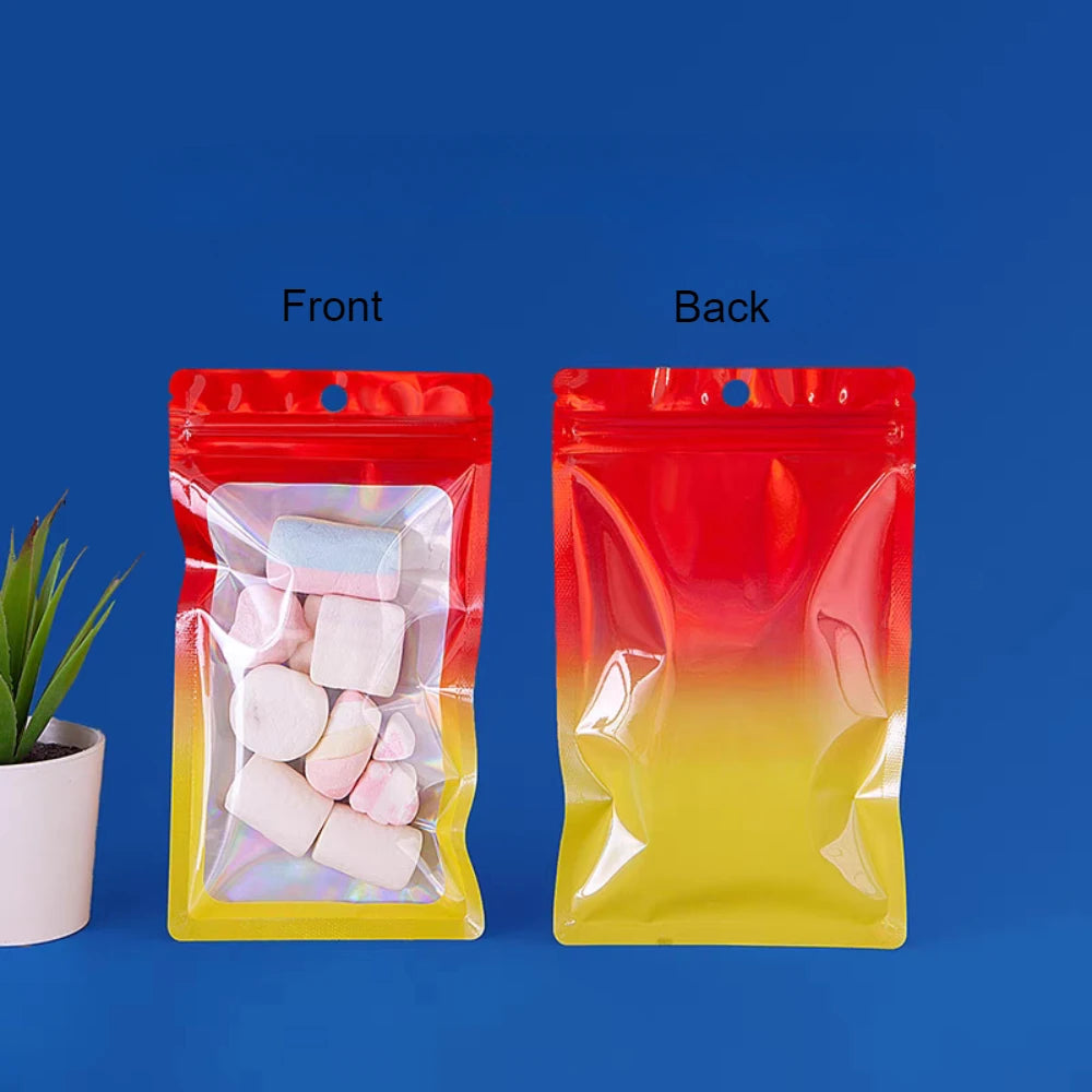 100 шт. голографических пакетов с застежкой-молнией, градиентные голографические пакеты из алюминиевой фольги для ювелирных украшений, дизайна ногтей, упаковки для ресниц, многоразовые 