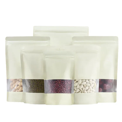 100Pcs Resealable Ziplock Bags Matte Aluminum Foil Stand Up Storage Pouches with Window for Snacks Beads Cereal Spices Candies