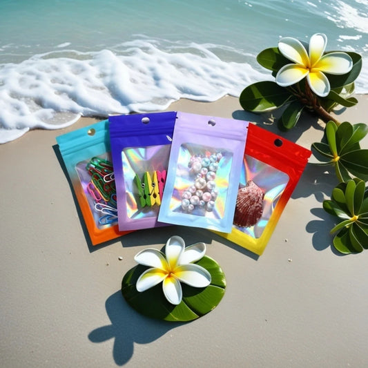 100Pcs Holographic Zip Lock Bag Hologram Gradient Aluminum Foil Pouches for Jewelry Ornaments Nail Art  Eyelash Packing Reusable