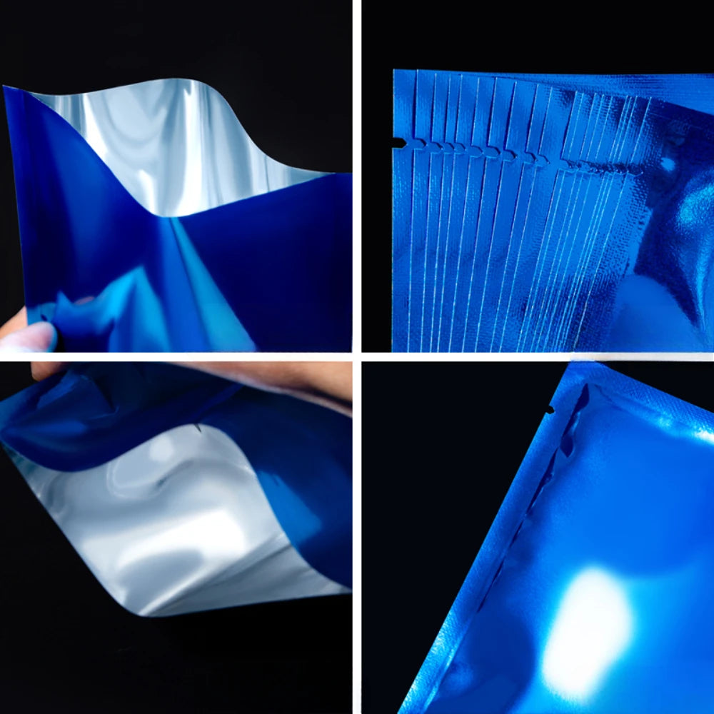 100 шт. цветных алюминиевых фольгированных пакетов с открытым верхом, герметичных, с термовакуумным запечатыванием, с насечкой для упаковки еды, конфет, закусок, кофе, чая, орехов и бобов 